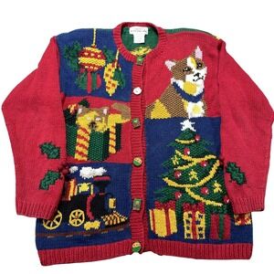 Alexandra Bartlett For The Eagle's Eye Sweater‎ Cardigan Womens S Red Christmas
